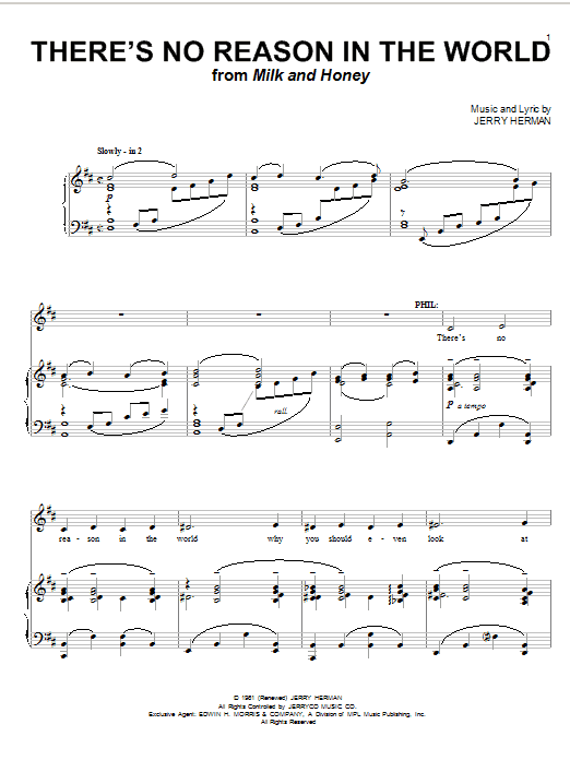 Jerry Herman There's No Reason In The World Sheet Music Notes & Chords for Piano, Vocal & Guitar (Right-Hand Melody) - Download or Print PDF