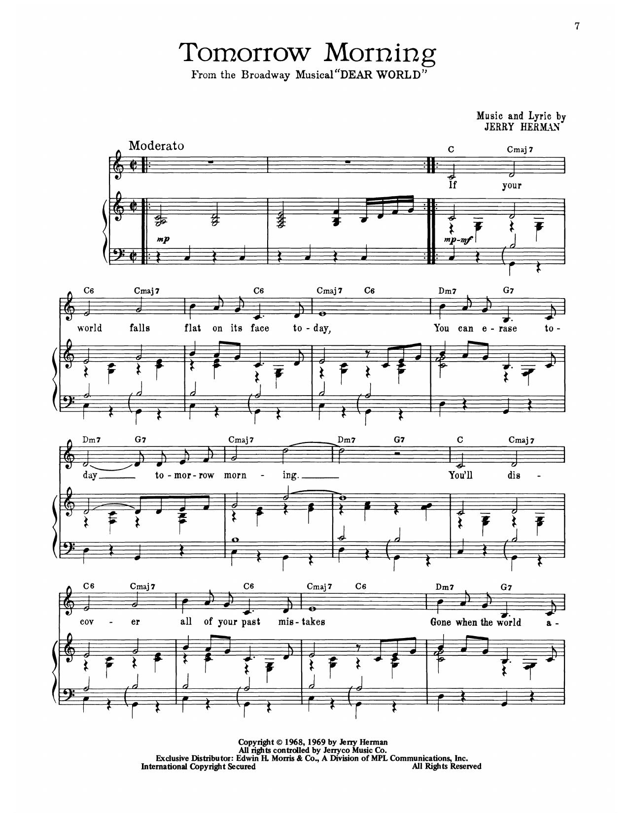 Jerry Herman Tomorrow Morning (from Dear World) Sheet Music Notes & Chords for Piano, Vocal & Guitar Chords (Right-Hand Melody) - Download or Print PDF