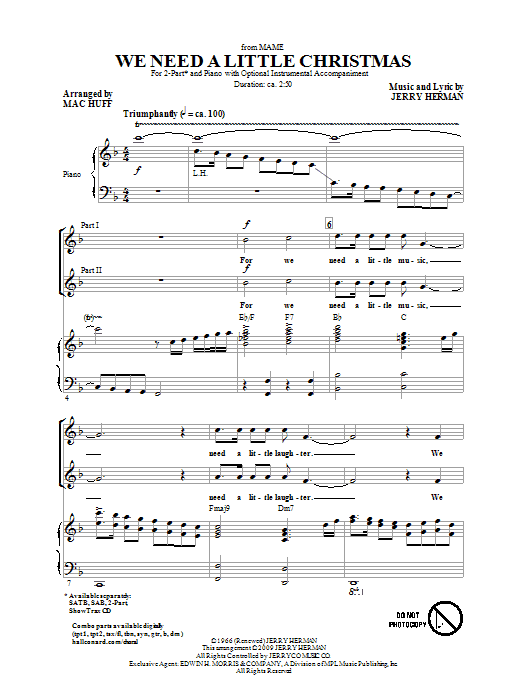 Jerry Herman We Need A Little Christmas (from Mame) (arr. Mac Huff) Sheet Music Notes & Chords for 2-Part Choir - Download or Print PDF