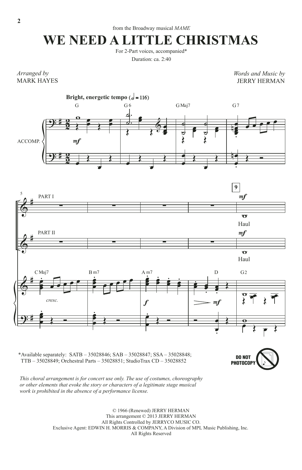 Jerry Herman We Need A Little Christmas (from Mame) (arr. Mark Hayes) Sheet Music Notes & Chords for 2-Part Choir - Download or Print PDF