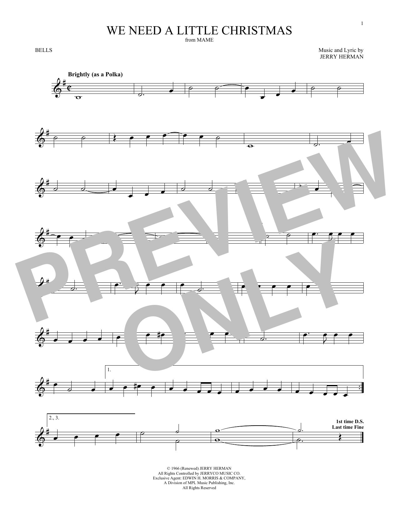 Jerry Herman We Need A Little Christmas (from Mame) Sheet Music Notes & Chords for 5-Finger Piano - Download or Print PDF