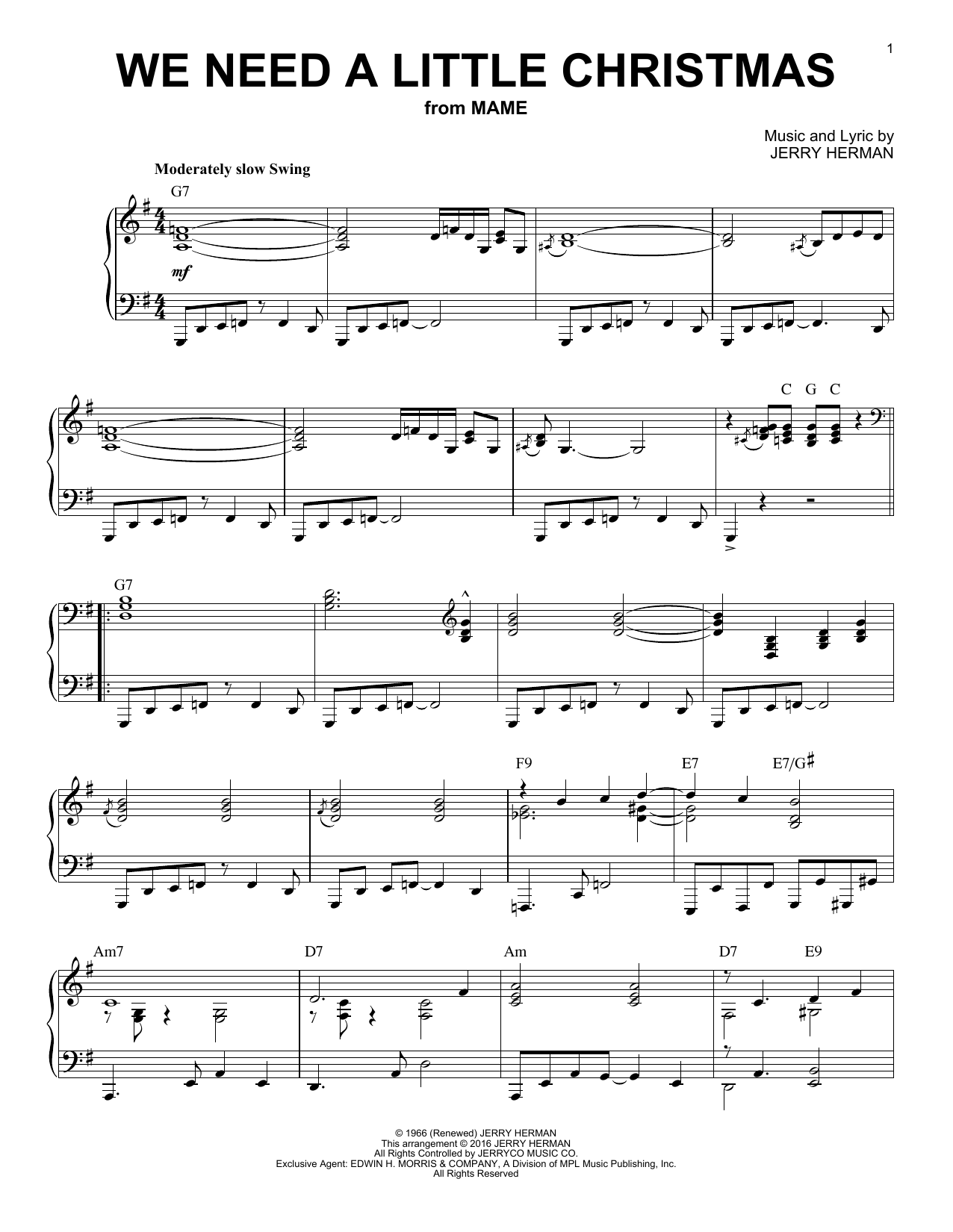 Jerry Herman We Need A Little Christmas [Jazz version] (arr. Brent Edstrom) Sheet Music Notes & Chords for Piano - Download or Print PDF