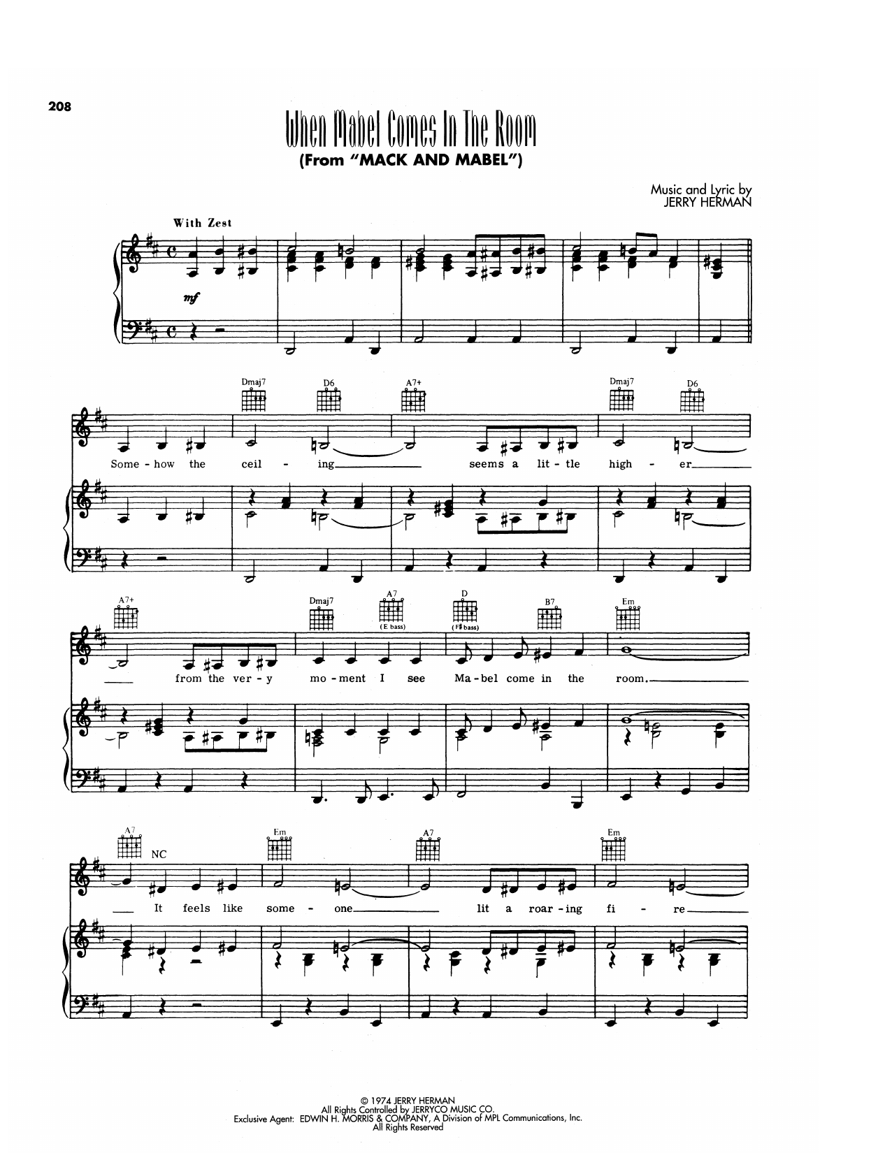 Jerry Herman When Mabel Comes In The Room (from Mack & Mabel) Sheet Music Notes & Chords for Piano, Vocal & Guitar Chords (Right-Hand Melody) - Download or Print PDF