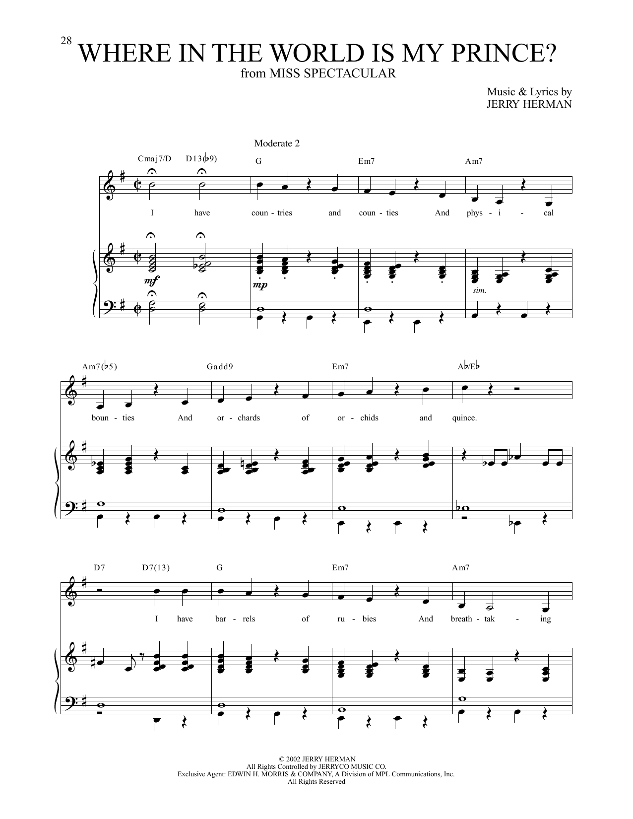 Jerry Herman Where In The World Is My Prince? (from Miss Spectacular) Sheet Music Notes & Chords for Piano & Vocal - Download or Print PDF