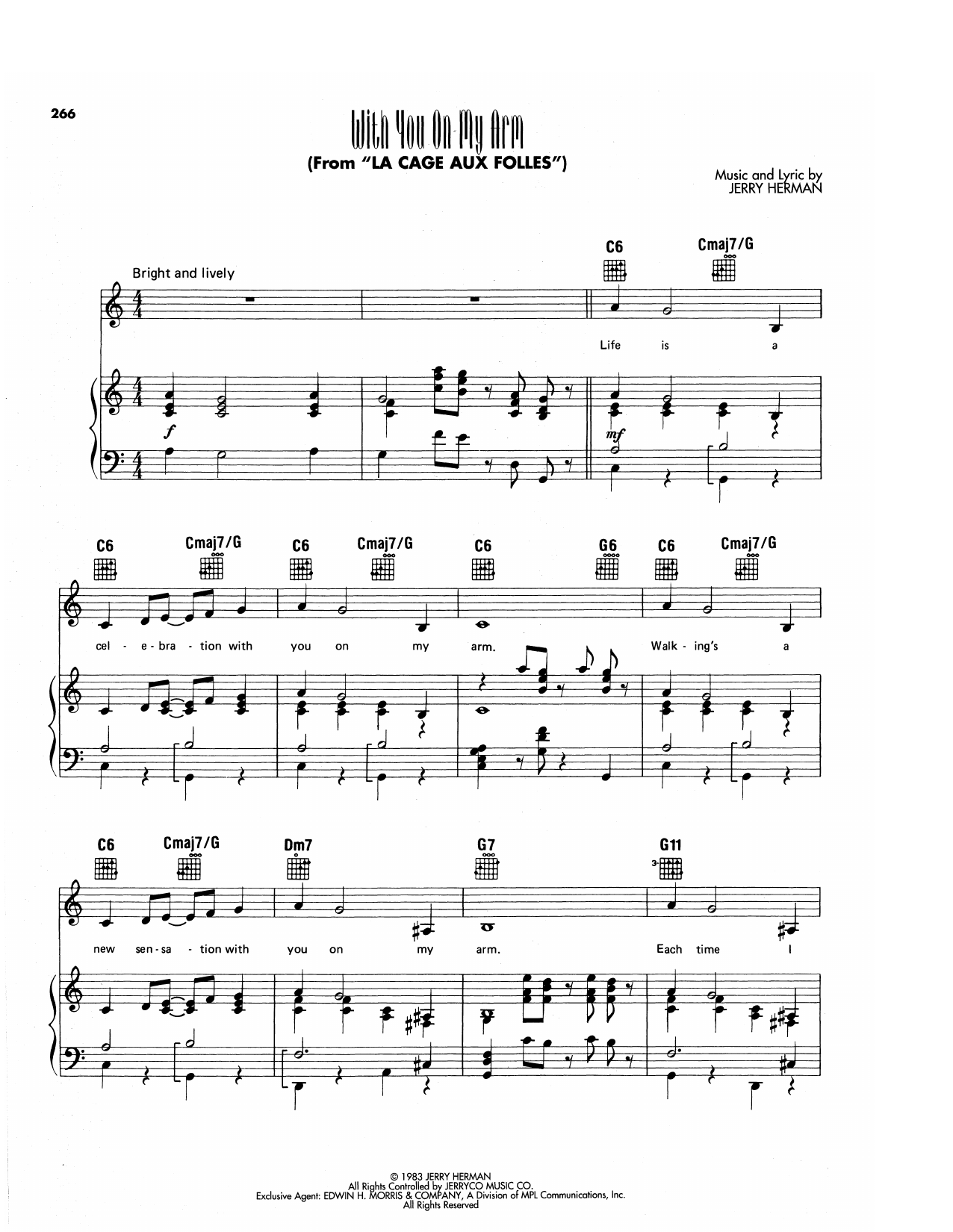 Jerry Herman With You On My Arm (from La Cage aux Folles) Sheet Music Notes & Chords for Piano, Vocal & Guitar Chords (Right-Hand Melody) - Download or Print PDF
