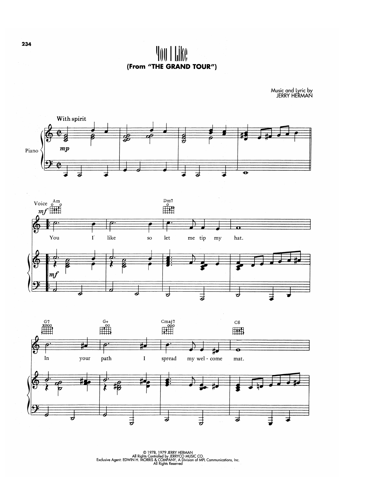 Jerry Herman You I Like (from The Grand Tour) Sheet Music Notes & Chords for Piano, Vocal & Guitar Chords (Right-Hand Melody) - Download or Print PDF