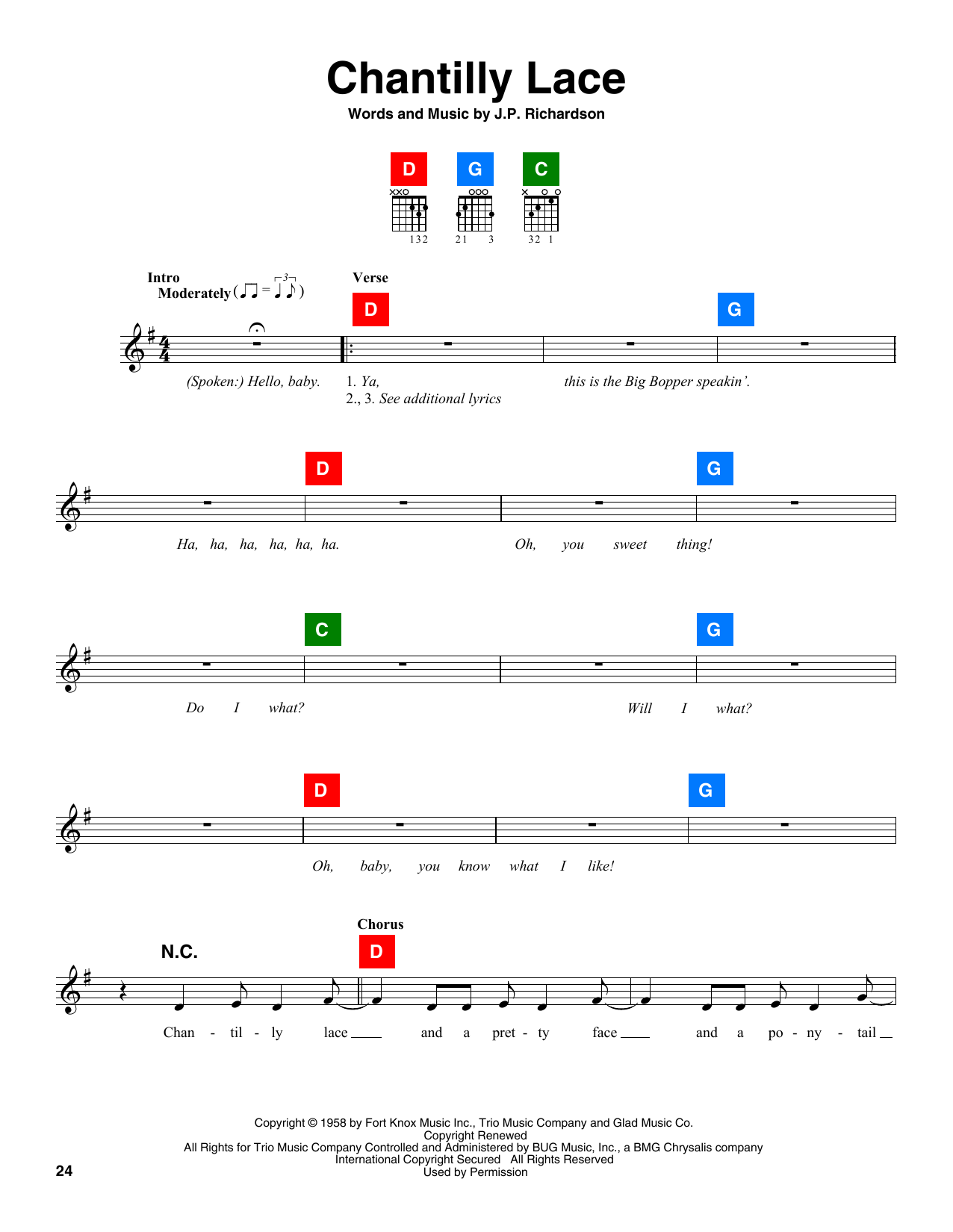 Jerry Lee Lewis Chantilly Lace Sheet Music Notes & Chords for Chord Buddy - Download or Print PDF