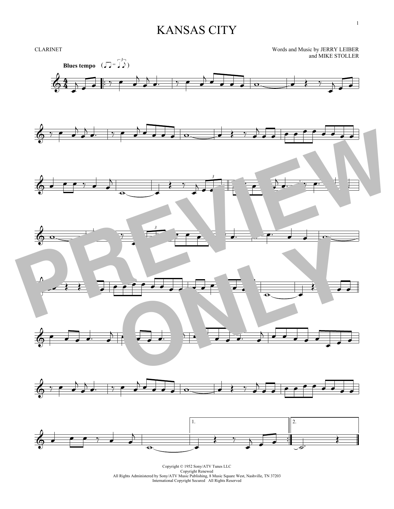 Jerry Lieber & Mike Stoller Kansas City Sheet Music Notes & Chords for Tenor Saxophone - Download or Print PDF