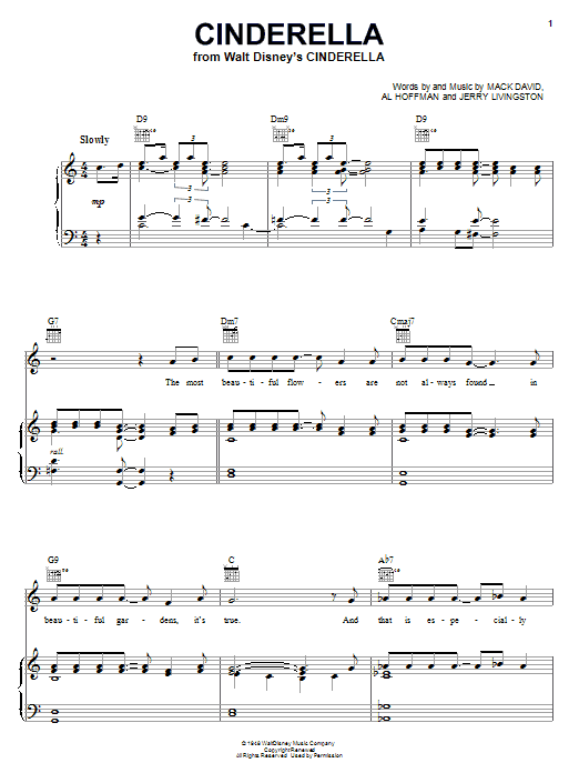 Jerry Livingston Cinderella Sheet Music Notes & Chords for Piano, Vocal & Guitar (Right-Hand Melody) - Download or Print PDF