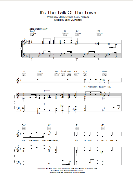 Jerry Livingston It's The Talk Of The Town Sheet Music Notes & Chords for Piano, Vocal & Guitar (Right-Hand Melody) - Download or Print PDF