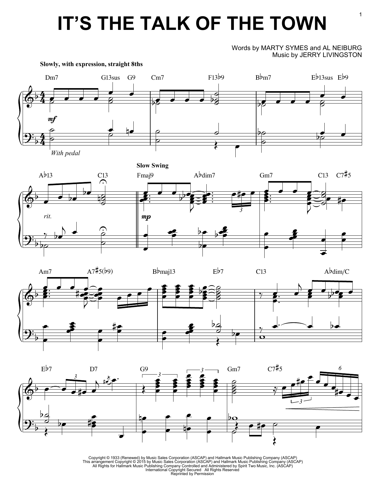 Jerry Livingston It's The Talk Of The Town [Stride version] (arr. Brent Edstrom) Sheet Music Notes & Chords for Piano - Download or Print PDF