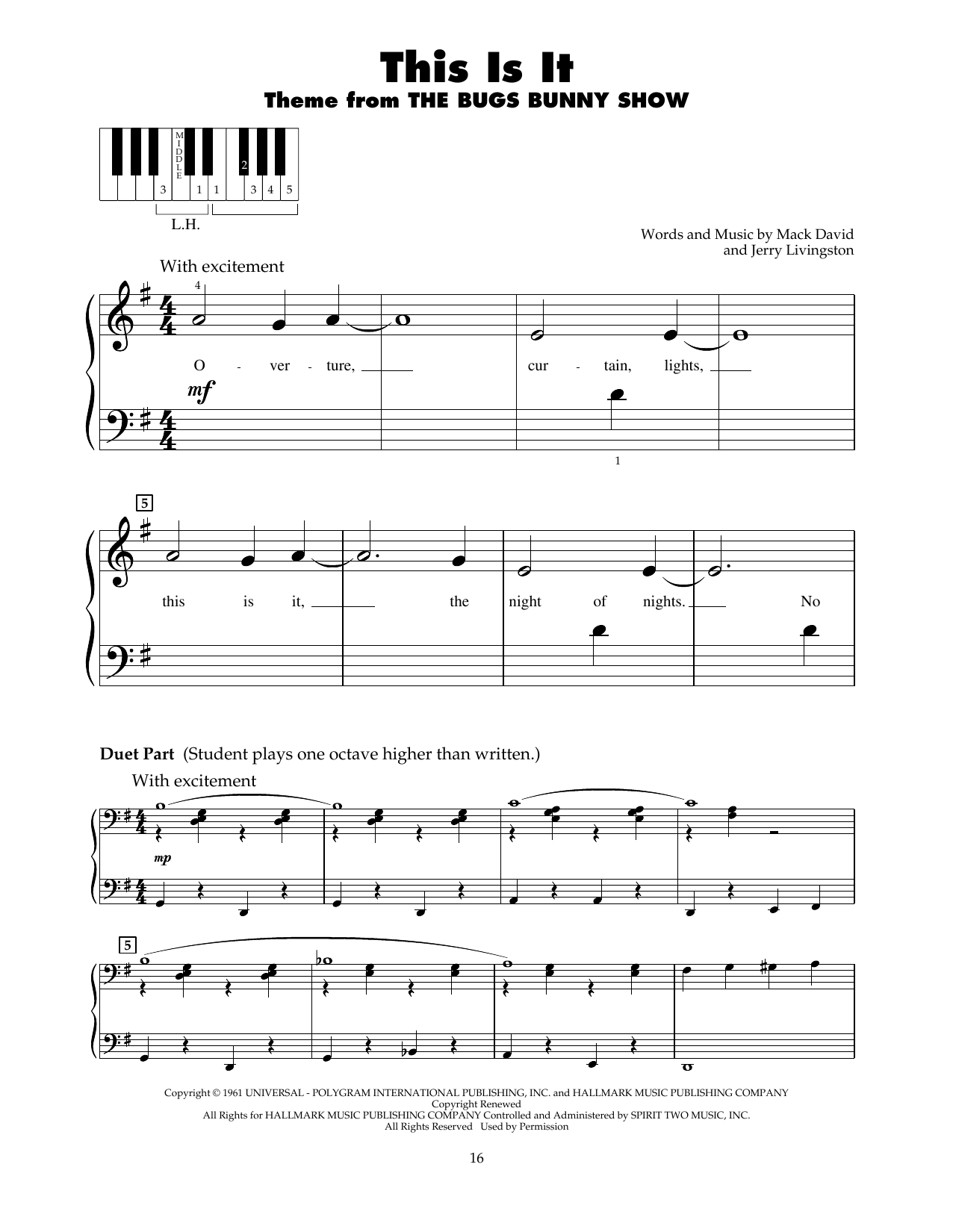 Jerry Livingston This Is It! Sheet Music Notes & Chords for 5-Finger Piano - Download or Print PDF