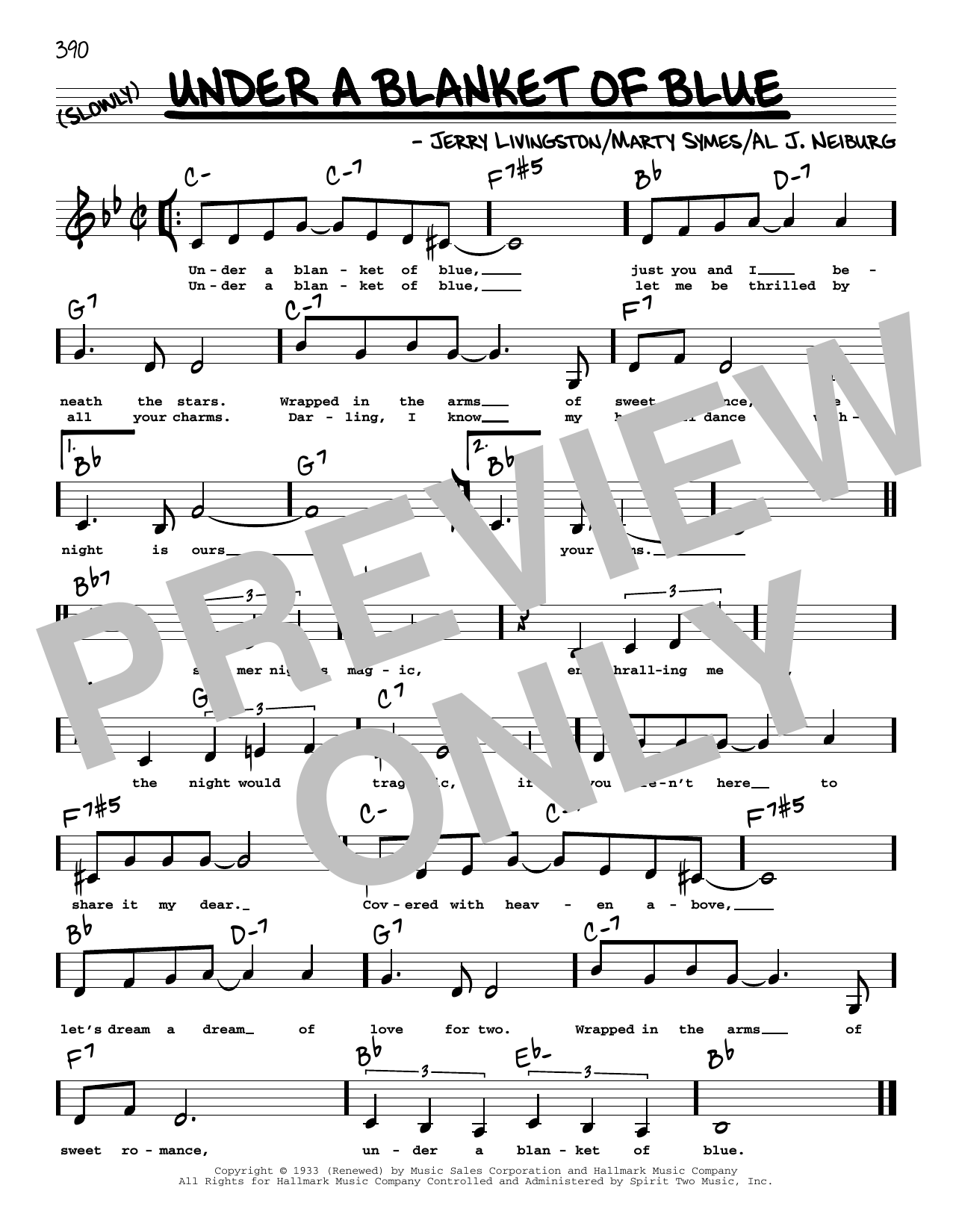 Jerry Livingston Under A Blanket Of Blue (Low Voice) Sheet Music Notes & Chords for Real Book – Melody, Lyrics & Chords - Download or Print PDF