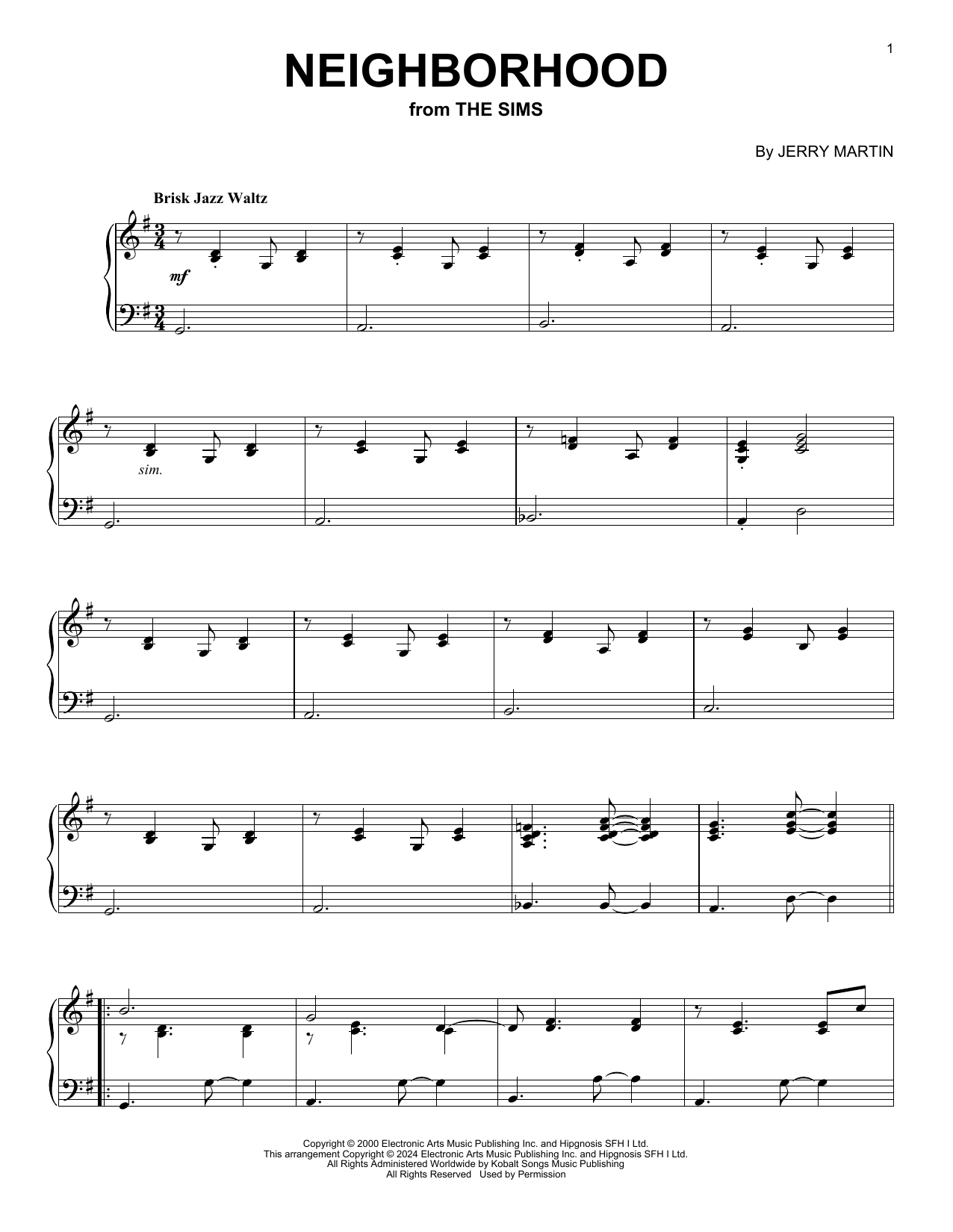 Jerry Martin Neighborhood (from The Sims) Sheet Music Notes & Chords for Piano Solo - Download or Print PDF