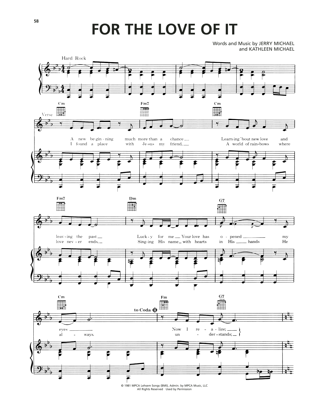 Jerry Michael For The Love Of It Sheet Music Notes & Chords for Piano, Vocal & Guitar Chords (Right-Hand Melody) - Download or Print PDF