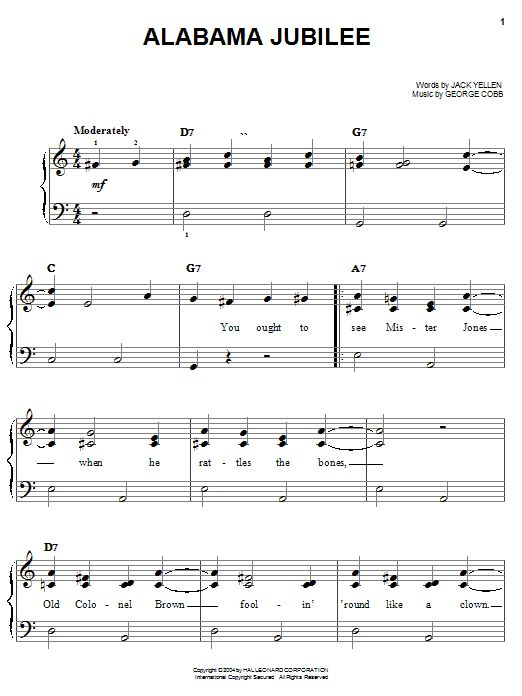 Jerry Reed Alabama Jubilee Sheet Music Notes & Chords for Easy Piano - Download or Print PDF