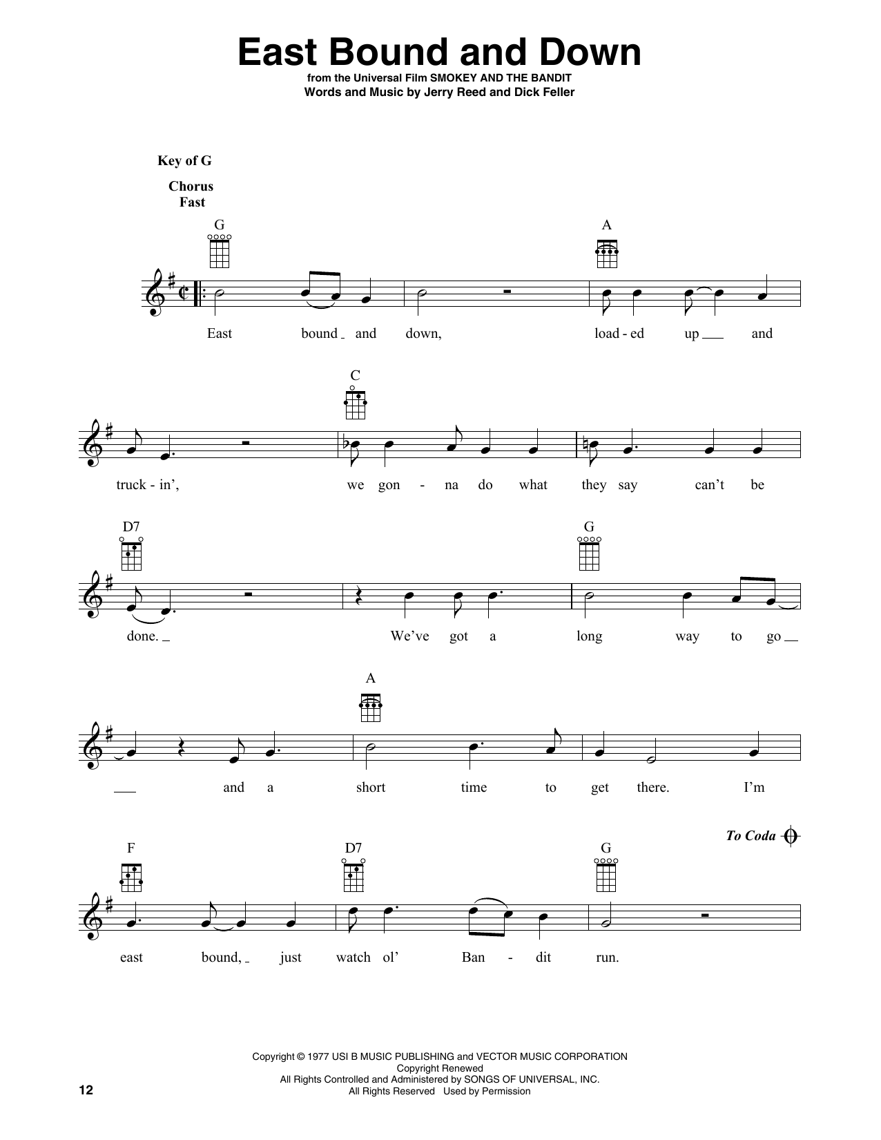 Jerry Reed East Bound And Down (arr. Fred Sokolow) Sheet Music Notes & Chords for Banjo Tab - Download or Print PDF