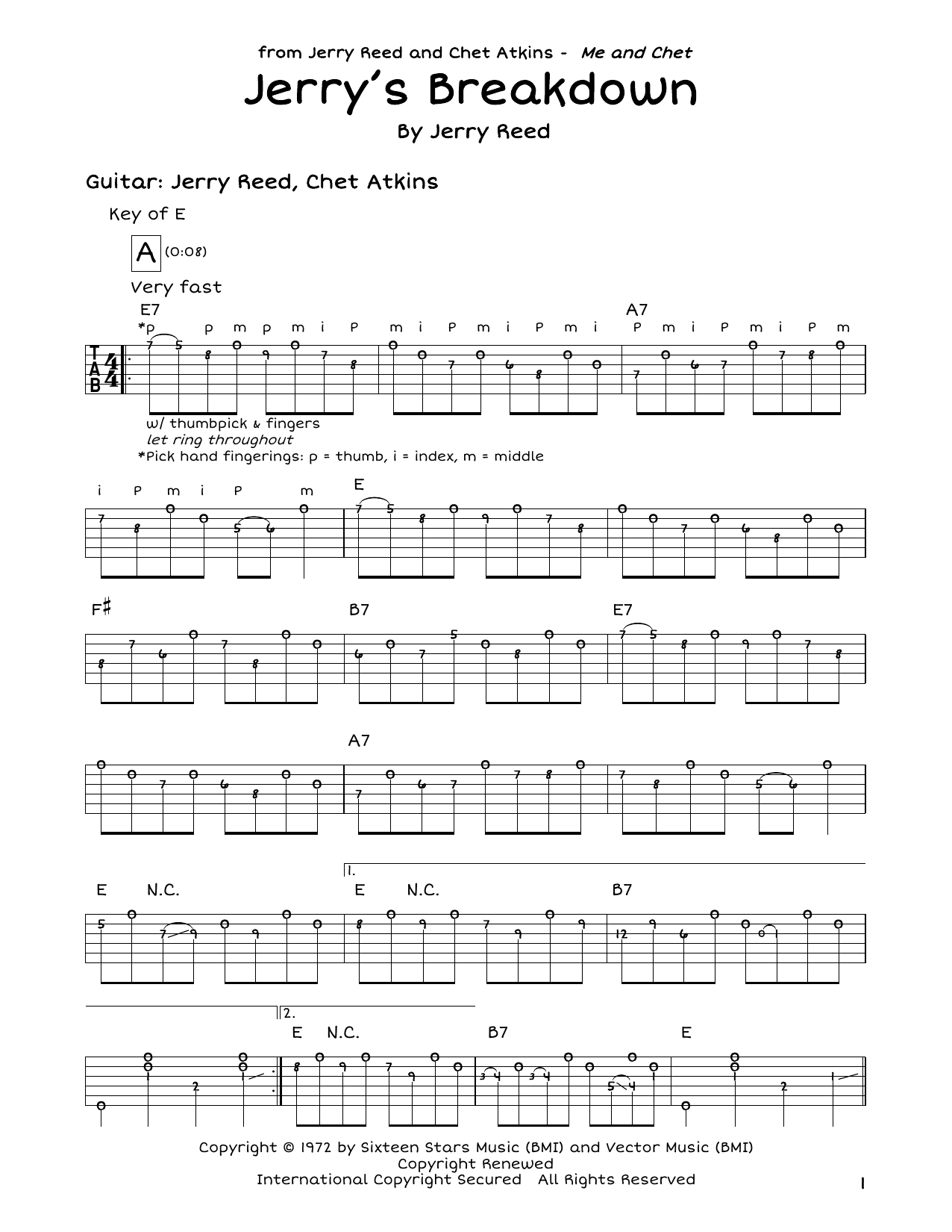 Jerry Reed Jerry's Breakdown Sheet Music Notes & Chords for Guitar Tab - Download or Print PDF