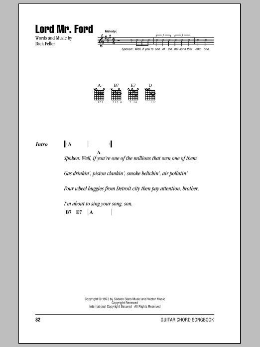 Jerry Reed Lord Mr. Ford Sheet Music Notes & Chords for Lead Sheet / Fake Book - Download or Print PDF