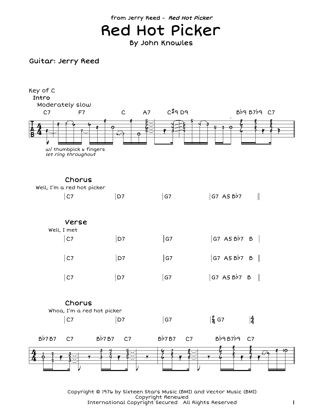Jerry Reed Red Hot Picker Sheet Music Notes & Chords for Guitar Tab - Download or Print PDF