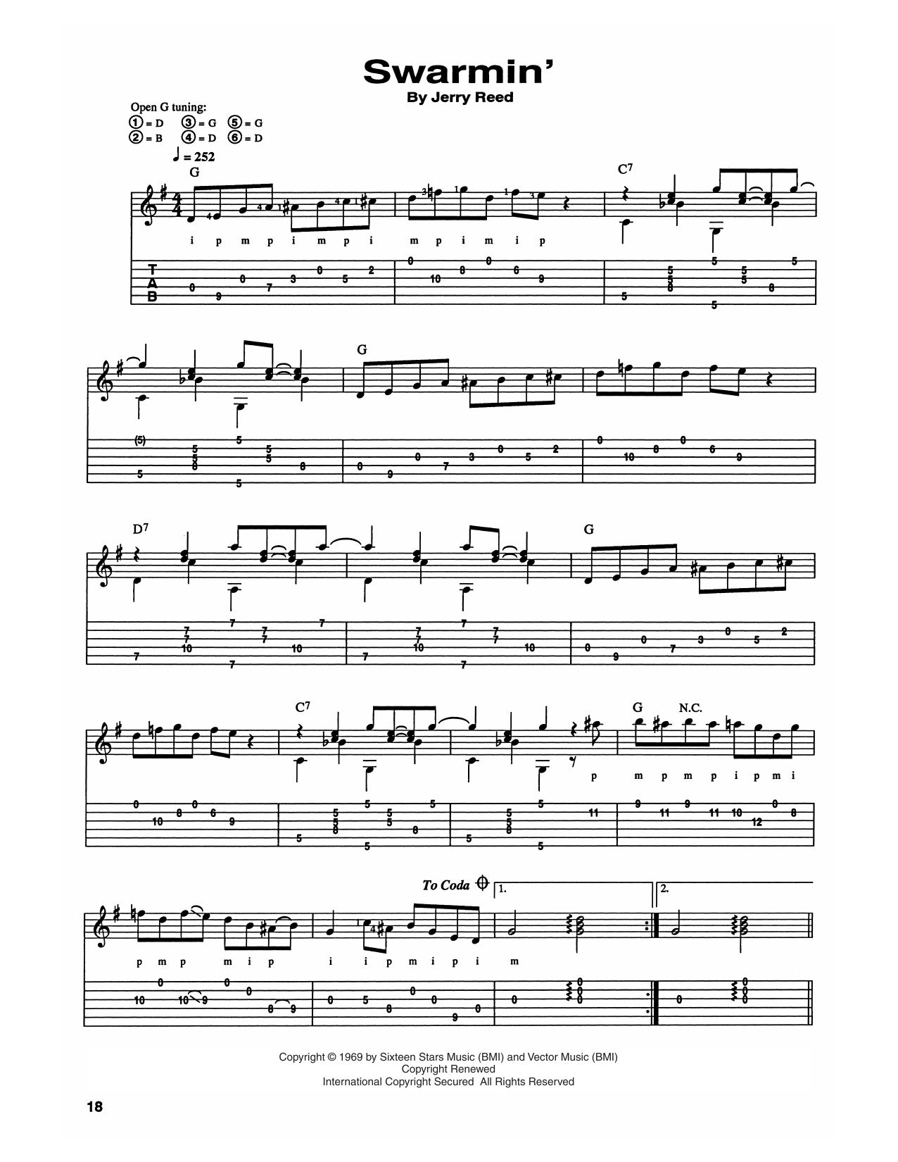 Jerry Reed Swarmin' Sheet Music Notes & Chords for Guitar Tab - Download or Print PDF