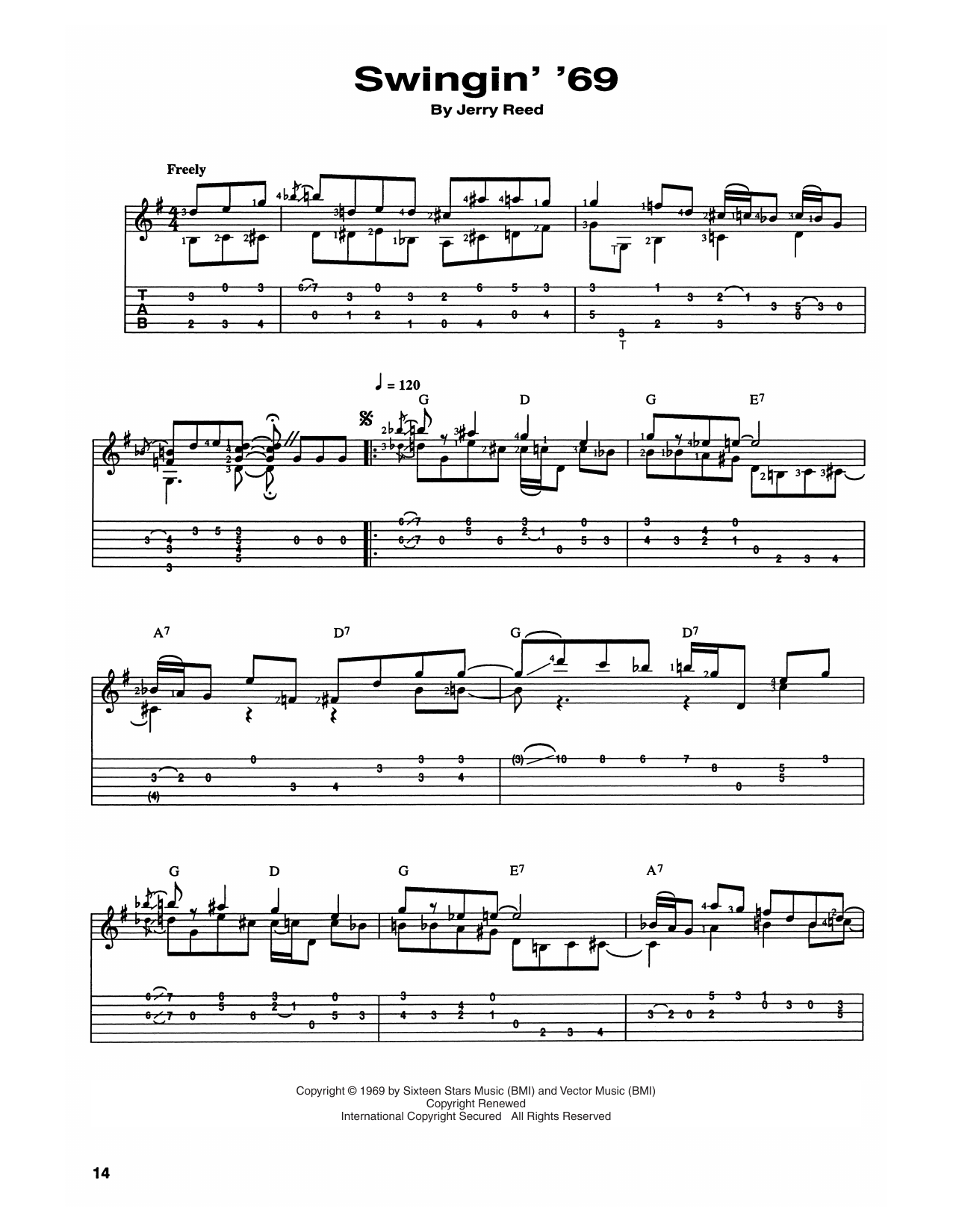 Jerry Reed Swinging '69 Sheet Music Notes & Chords for Guitar Tab - Download or Print PDF