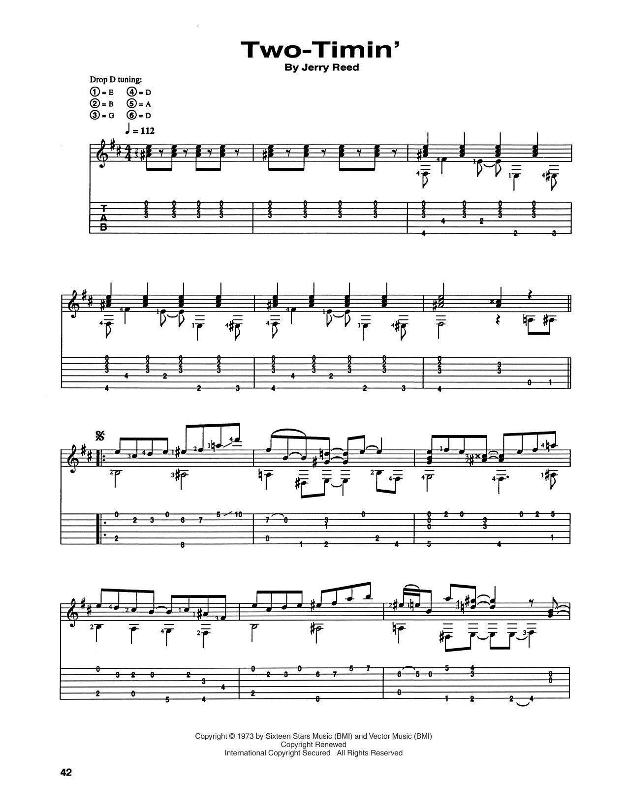 Jerry Reed Two Timin' Sheet Music Notes & Chords for Guitar Tab - Download or Print PDF