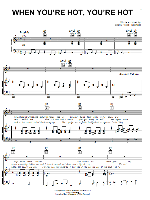 Jerry Reed When You're Hot, You're Hot Sheet Music Notes & Chords for Melody Line, Lyrics & Chords - Download or Print PDF