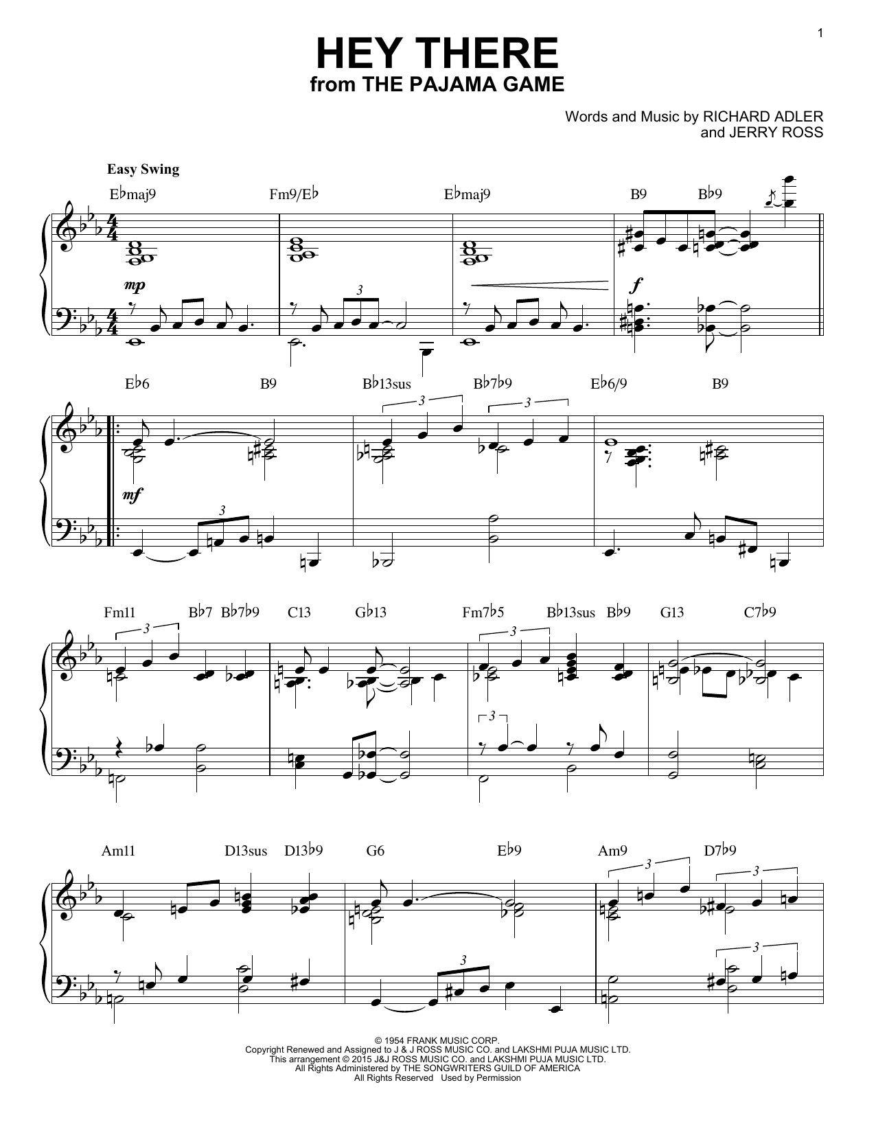 Jerry Ross Hey There [Jazz version] (arr. Brent Edstrom) Sheet Music Notes & Chords for Piano - Download or Print PDF