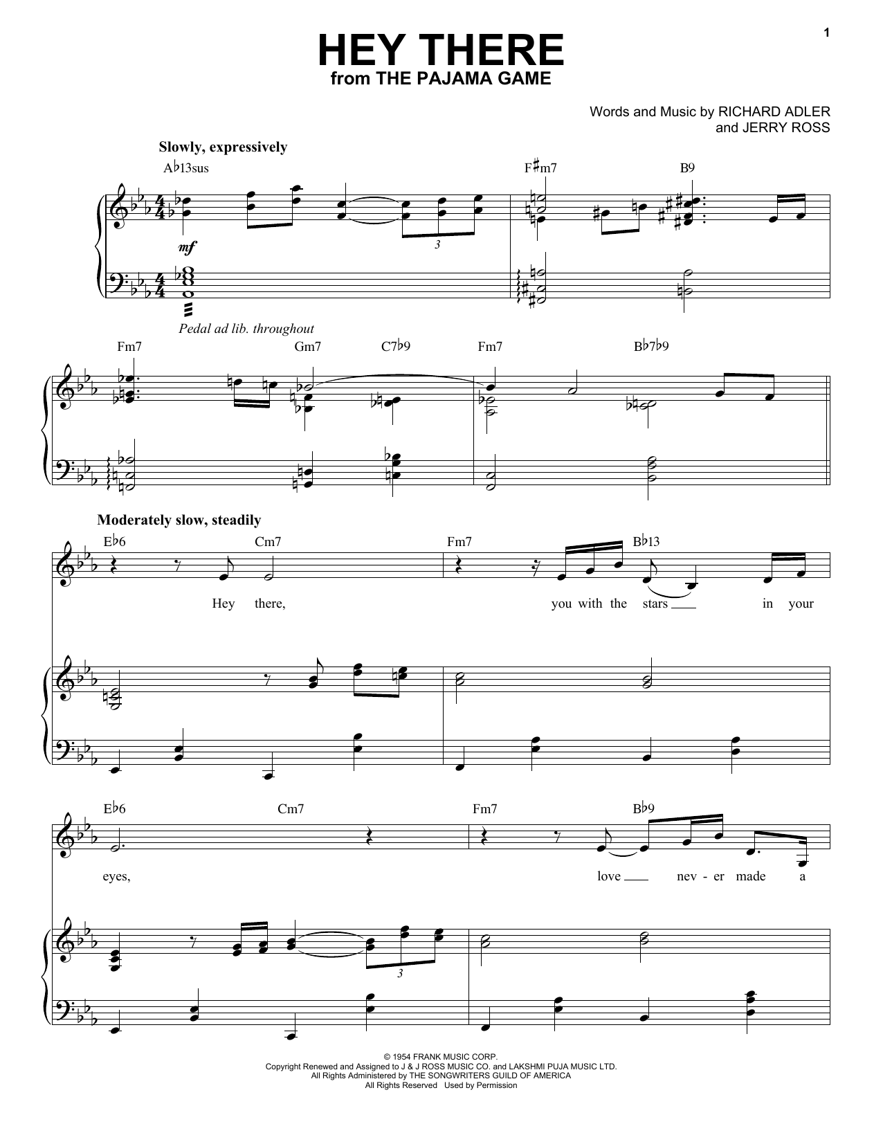 Jerry Ross Hey There Sheet Music Notes & Chords for Piano - Download or Print PDF