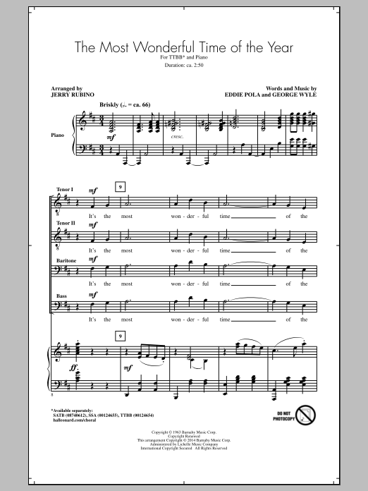 Jerry Rubino The Most Wonderful Time Of The Year Sheet Music Notes & Chords for SSA - Download or Print PDF