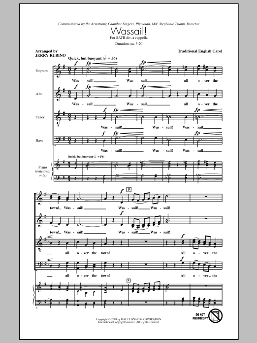 Jerry Rubino Wassail Song Sheet Music Notes & Chords for SATB - Download or Print PDF