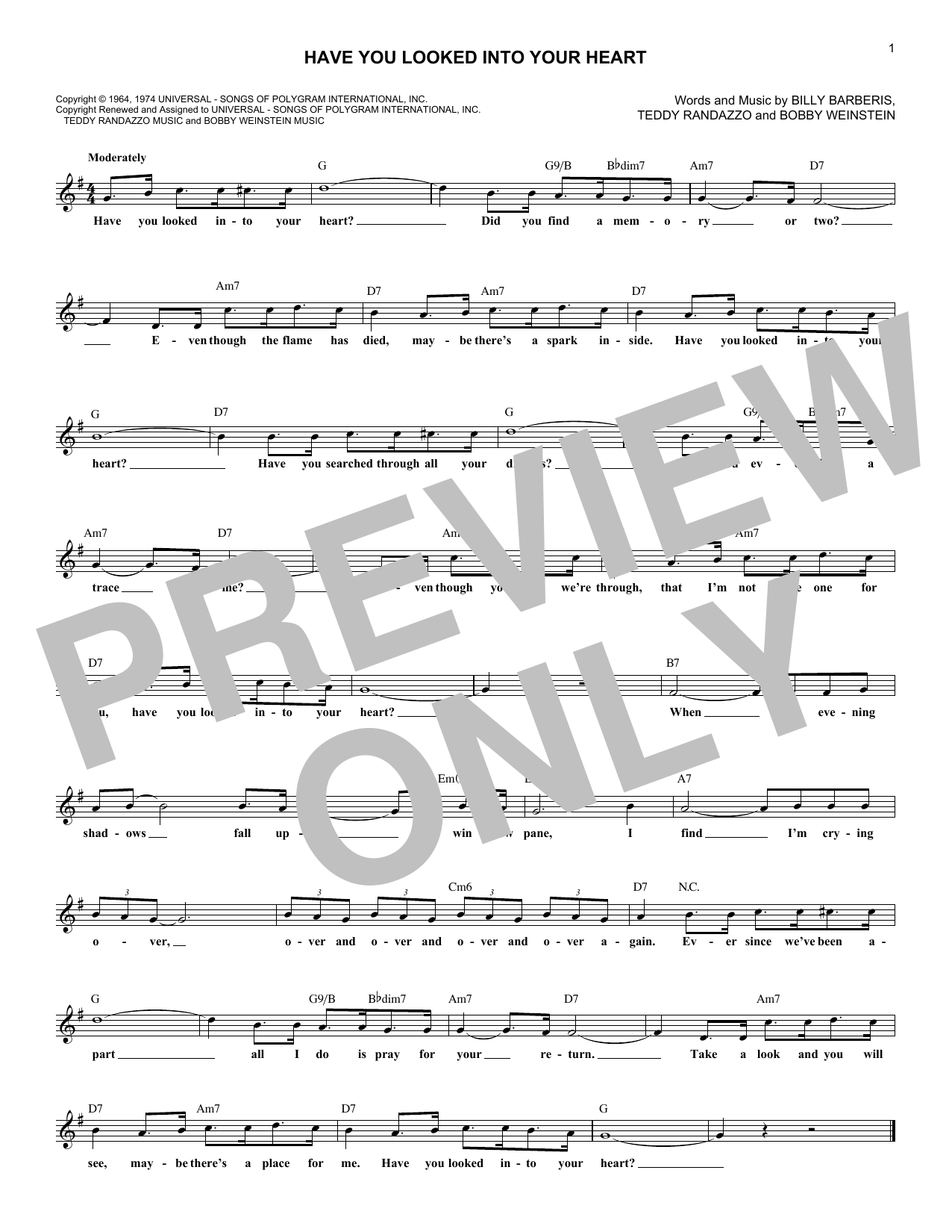 Jerry Vale Have You Looked Into Your Heart Sheet Music Notes & Chords for Melody Line, Lyrics & Chords - Download or Print PDF