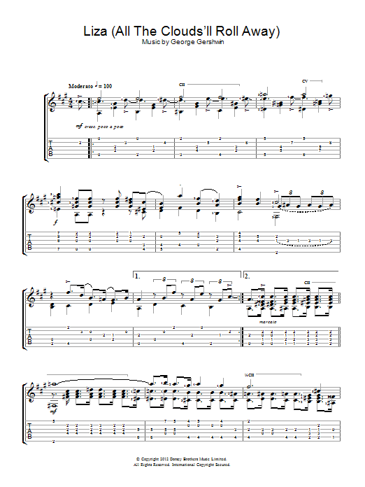 Jerry Willard Liza (All The Clouds'll Roll Away) Sheet Music Notes & Chords for Guitar - Download or Print PDF