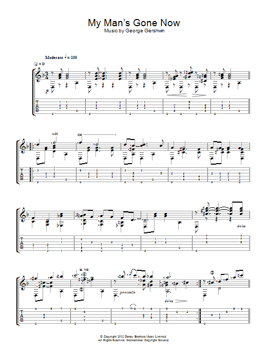Jerry Willard My Man's Gone Now Sheet Music Notes & Chords for Guitar - Download or Print PDF
