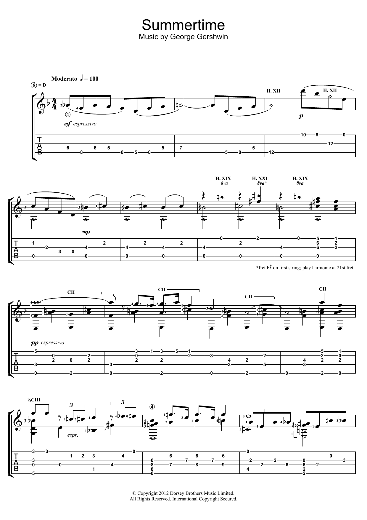 Jerry Willard Summertime Sheet Music Notes & Chords for Guitar - Download or Print PDF