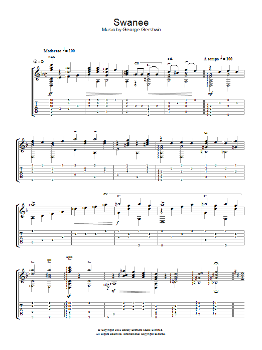 Jerry Willard Swanee Sheet Music Notes & Chords for Guitar - Download or Print PDF