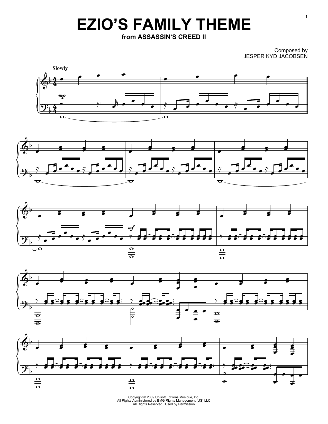Jesper Kyd Jacobsen Ezio's Family (from Assassin's Creed II) Sheet Music Notes & Chords for Piano Solo - Download or Print PDF