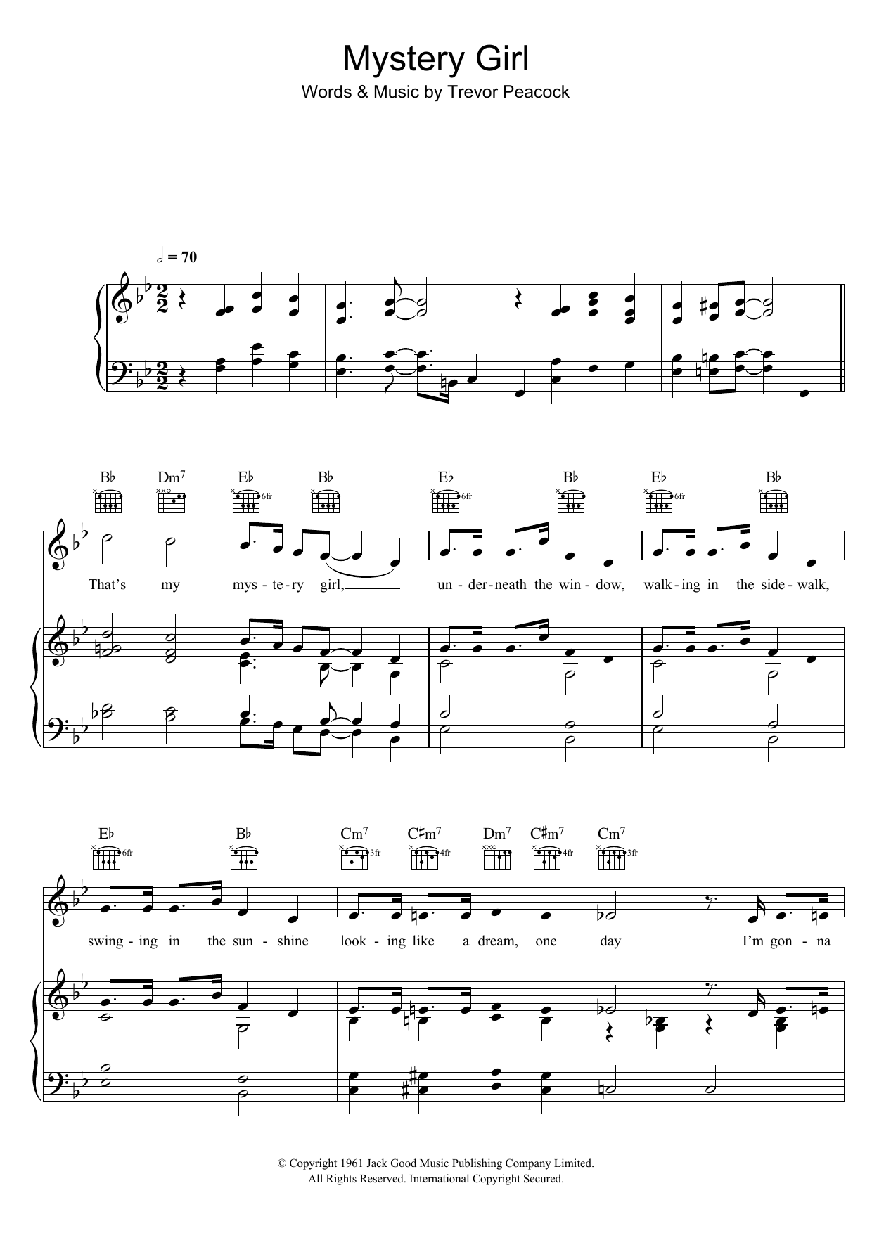 Jess Conrad Mystery Girl Sheet Music Notes & Chords for Piano, Vocal & Guitar (Right-Hand Melody) - Download or Print PDF