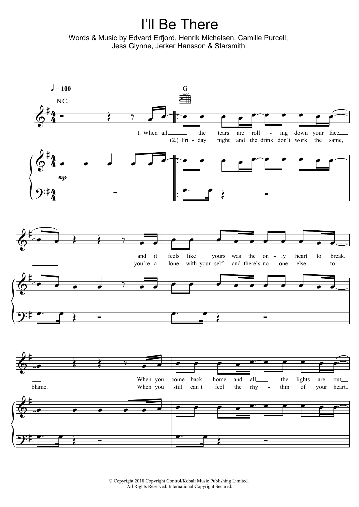 Jess Glynne I'll Be There Sheet Music Notes & Chords for Piano, Vocal & Guitar (Right-Hand Melody) - Download or Print PDF