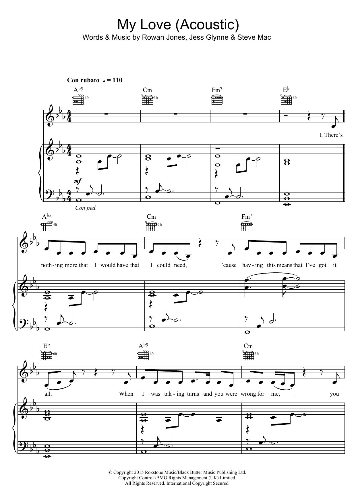 Jess Glynne My Love (Acoustic) Sheet Music Notes & Chords for Piano, Vocal & Guitar - Download or Print PDF