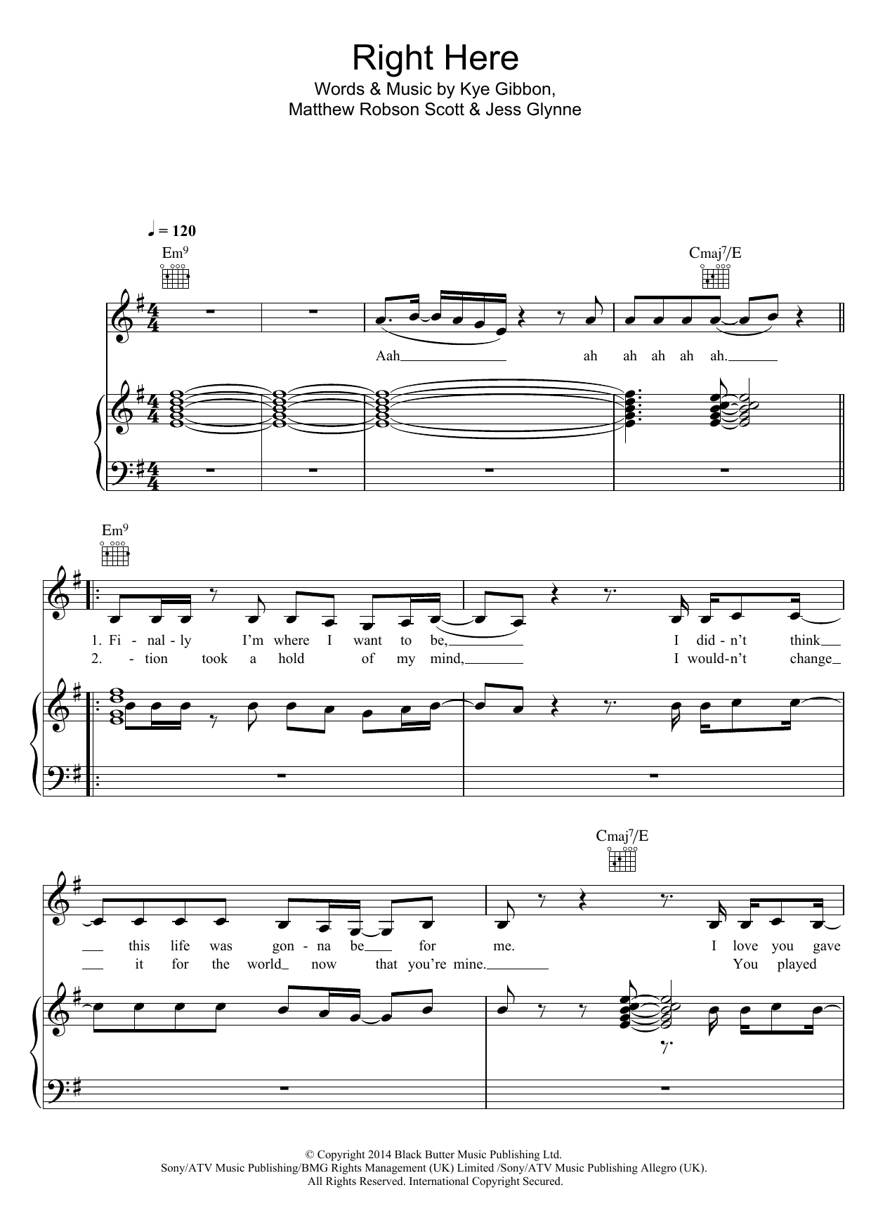 Jess Glynne Right Here Sheet Music Notes & Chords for Piano, Vocal & Guitar (Right-Hand Melody) - Download or Print PDF Jess Glynne Right Here Sheet Music Notes & Chords for Piano, Vocal & Guitar (Right-Hand Melody) - Download or Print PDF