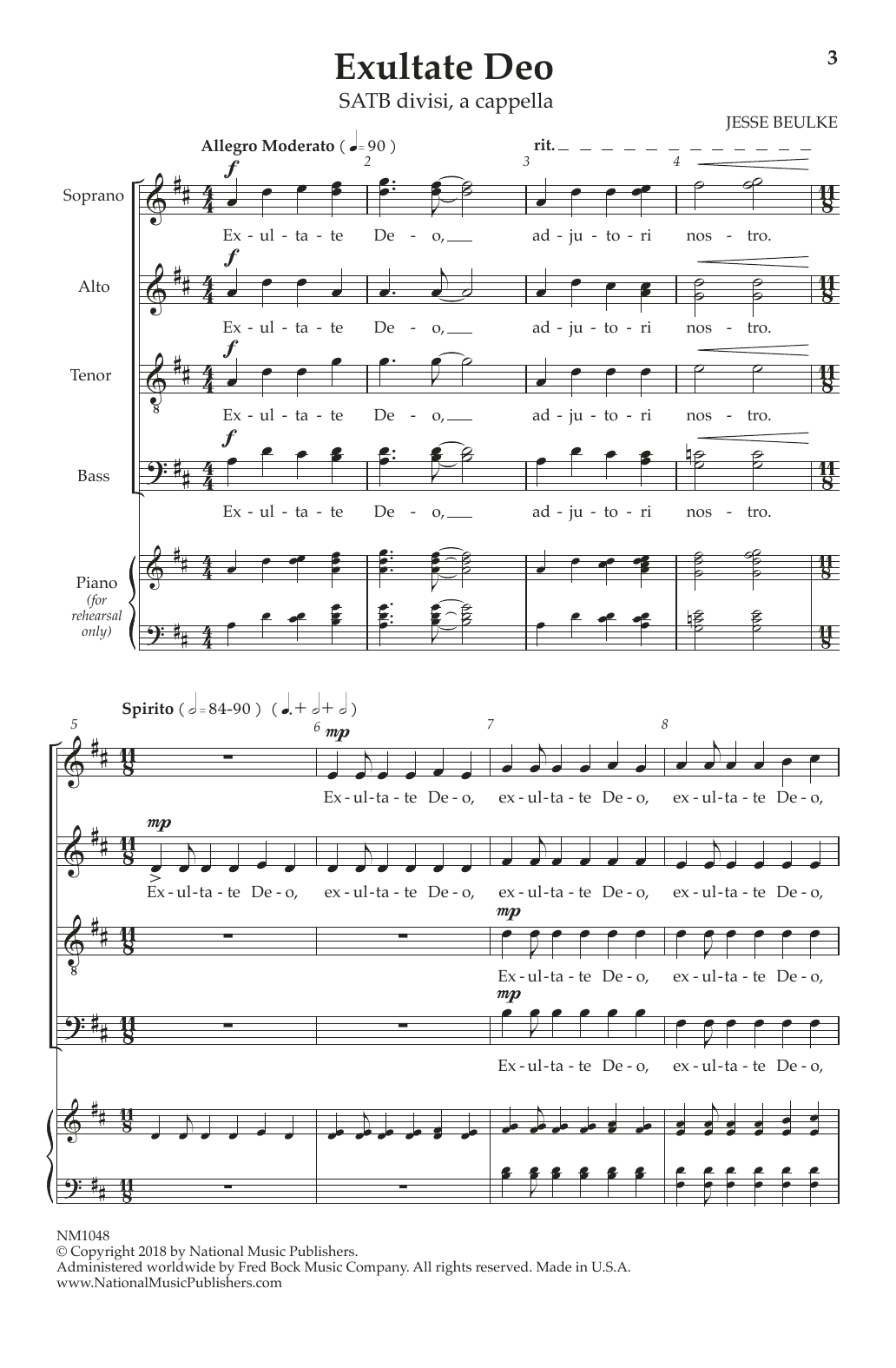 Jesse Beulke Exultate Deo Sheet Music Notes & Chords for SATB Choir - Download or Print PDF