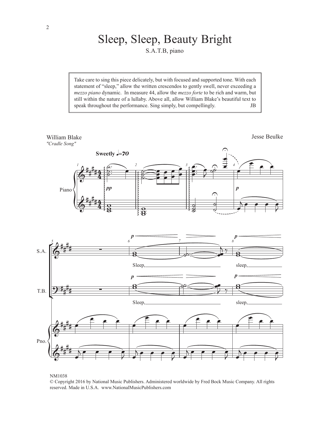 Jesse Beulke Sleep, Sleep Beauty Bright Sheet Music Notes & Chords for Choral - Download or Print PDF