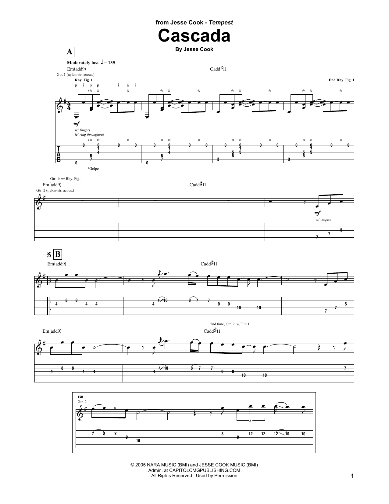 Jesse Cook Cascada Sheet Music Notes & Chords for Guitar Tab - Download or Print PDF