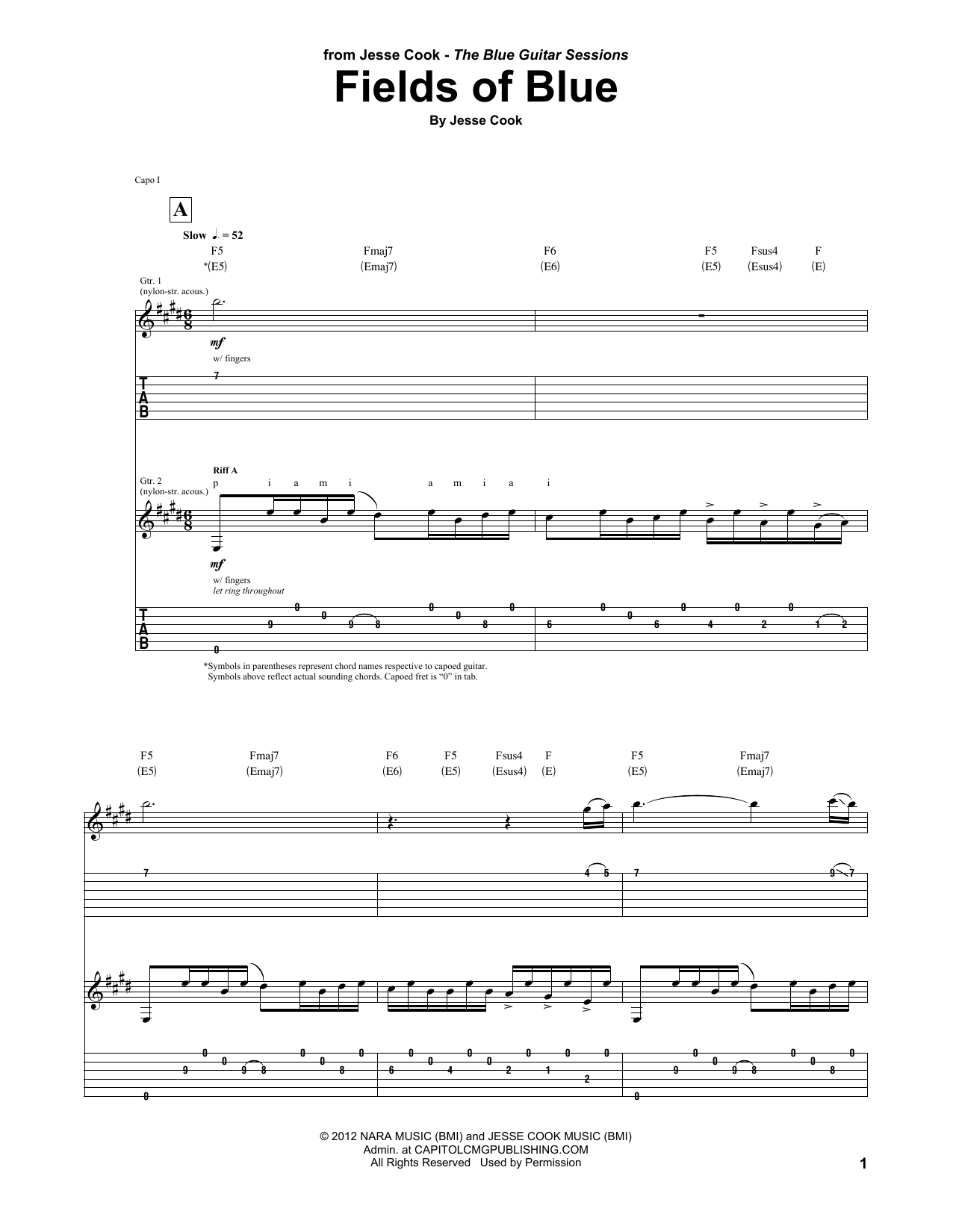 Jesse Cook Fields Of Blue Sheet Music Notes & Chords for Guitar Tab - Download or Print PDF