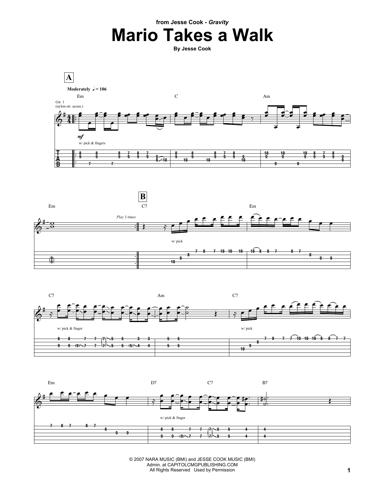 Jesse Cook Mario Takes A Walk Sheet Music Notes & Chords for Guitar Tab - Download or Print PDF