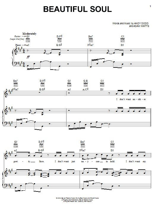 Jesse McCartney Beautiful Soul Sheet Music Notes & Chords for Piano, Vocal & Guitar (Right-Hand Melody) - Download or Print PDF