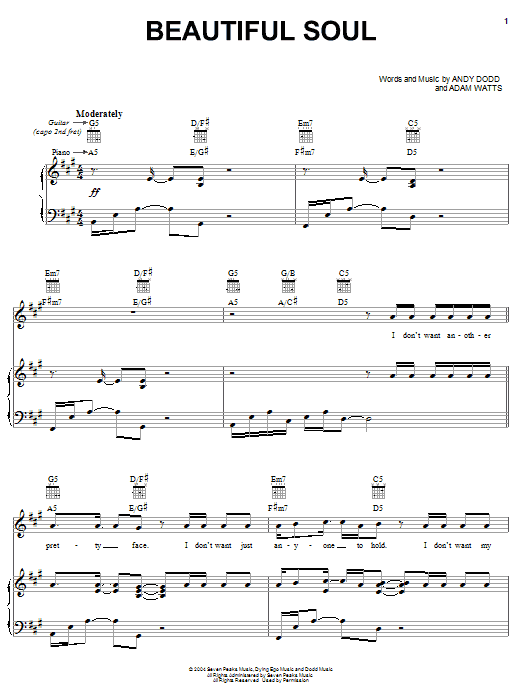 Jesse McCartney Beautiful Soul Sheet Music Notes & Chords for Melody Line, Lyrics & Chords - Download or Print PDF