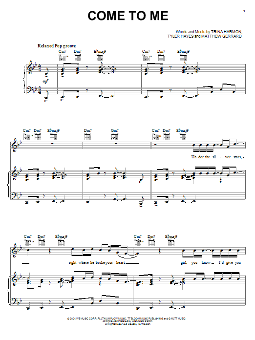 Jesse McCartney Come To Me Sheet Music Notes & Chords for Piano, Vocal & Guitar (Right-Hand Melody) - Download or Print PDF